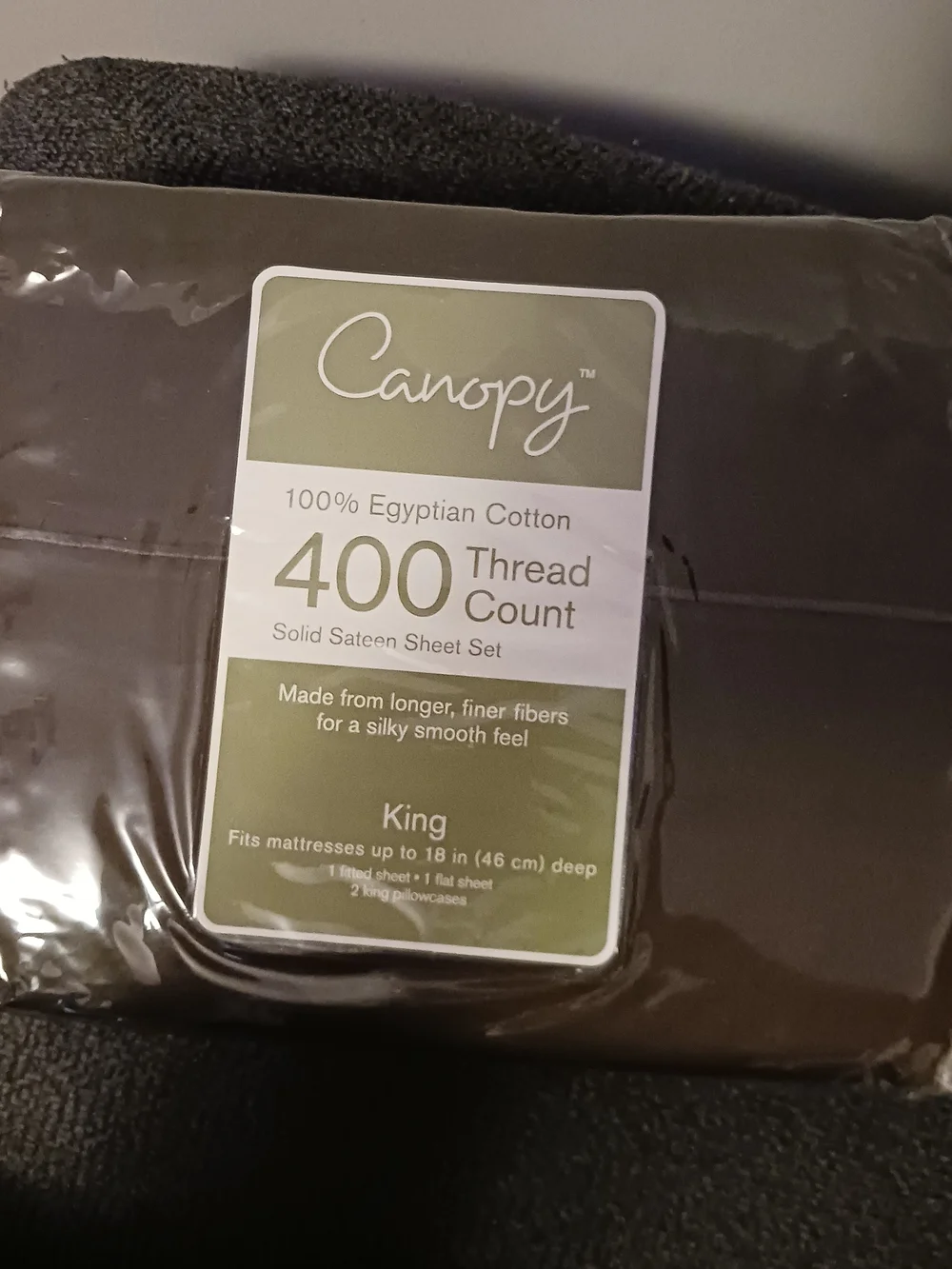 NWT Canopy 400-Thread Count Egyptian Cotton Sateen King Sheet Set - Chocolate - Picture 1 of 3